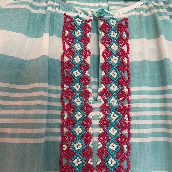Talbots mint striped beaded neckline top size medium - Picture 4 of 7